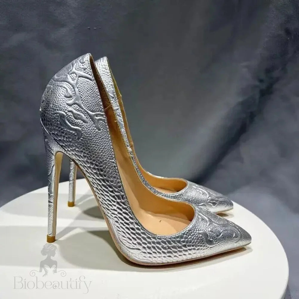 Embossed Crocodile Women Sexy Pointy Toe High Heel Shoes