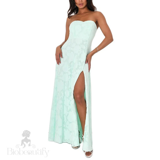 Strapless Embroidery Dress with Front Slit - Chiccharm