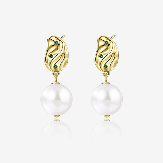 Emerald Cz Hammered Baroque Pearl Drop Earrings Gold / One Size