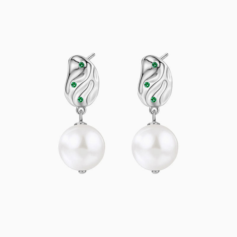 Emerald Cz Hammered Baroque Pearl Drop Earrings Silver / One Size