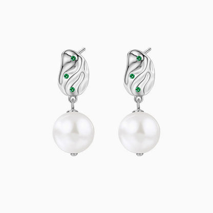 Emerald Cz Hammered Baroque Pearl Drop Earrings Silver / One Size