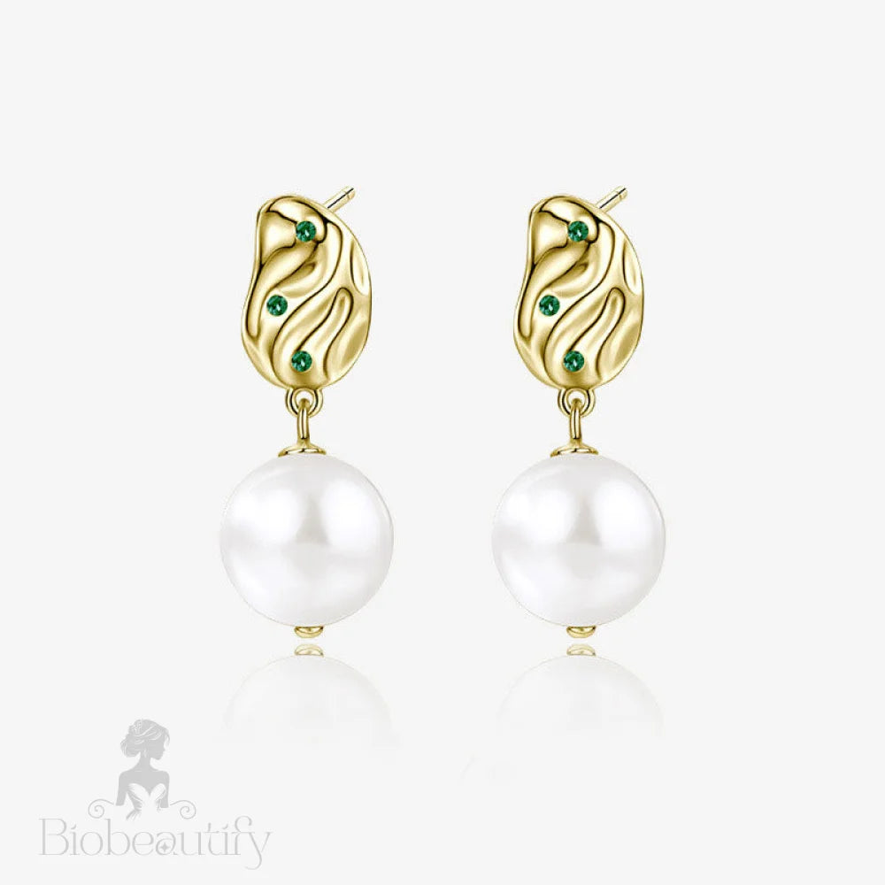 Emerald Cz Hammered Baroque Pearl Drop Earrings Gold / One Size