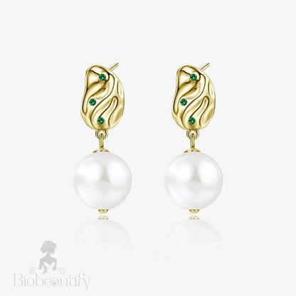 Emerald Cz Hammered Baroque Pearl Drop Earrings Gold / One Size