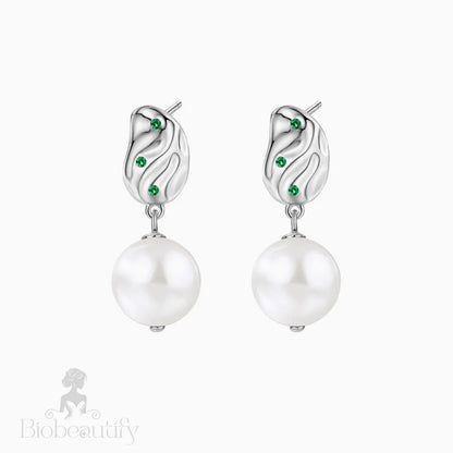 Emerald Cz Hammered Baroque Pearl Drop Earrings Silver / One Size