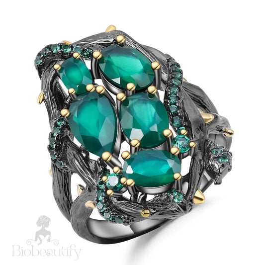 Emerald Nano Crystal Snake Agate Ring Green / 5