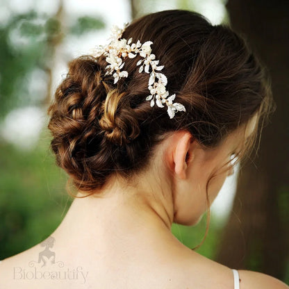 Émilie Handmade Wedding Hair Comb With Austrian Crystals Beads And Pearls In Gold