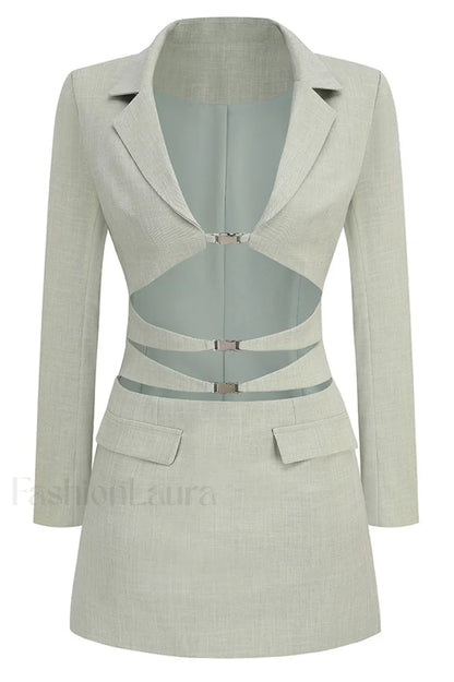 Emily Cut Stylish Out Blazer Dress S / Mint