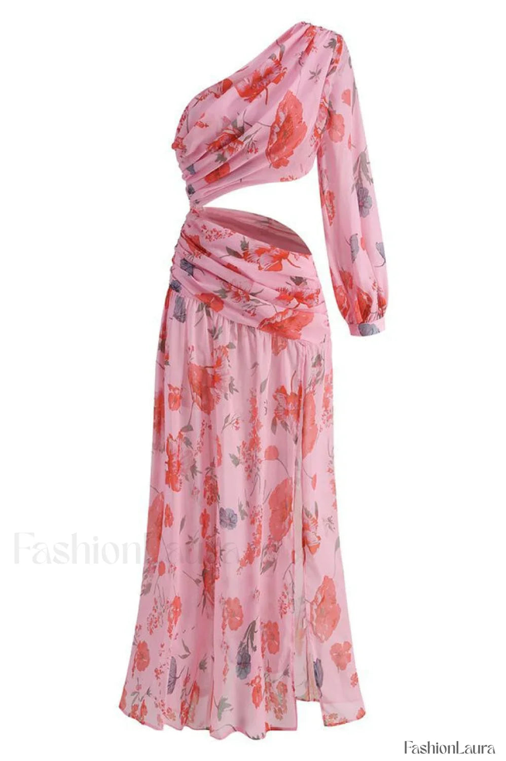 Emily Printed Stylish One Shoulder Dress XS / Pink Floral
