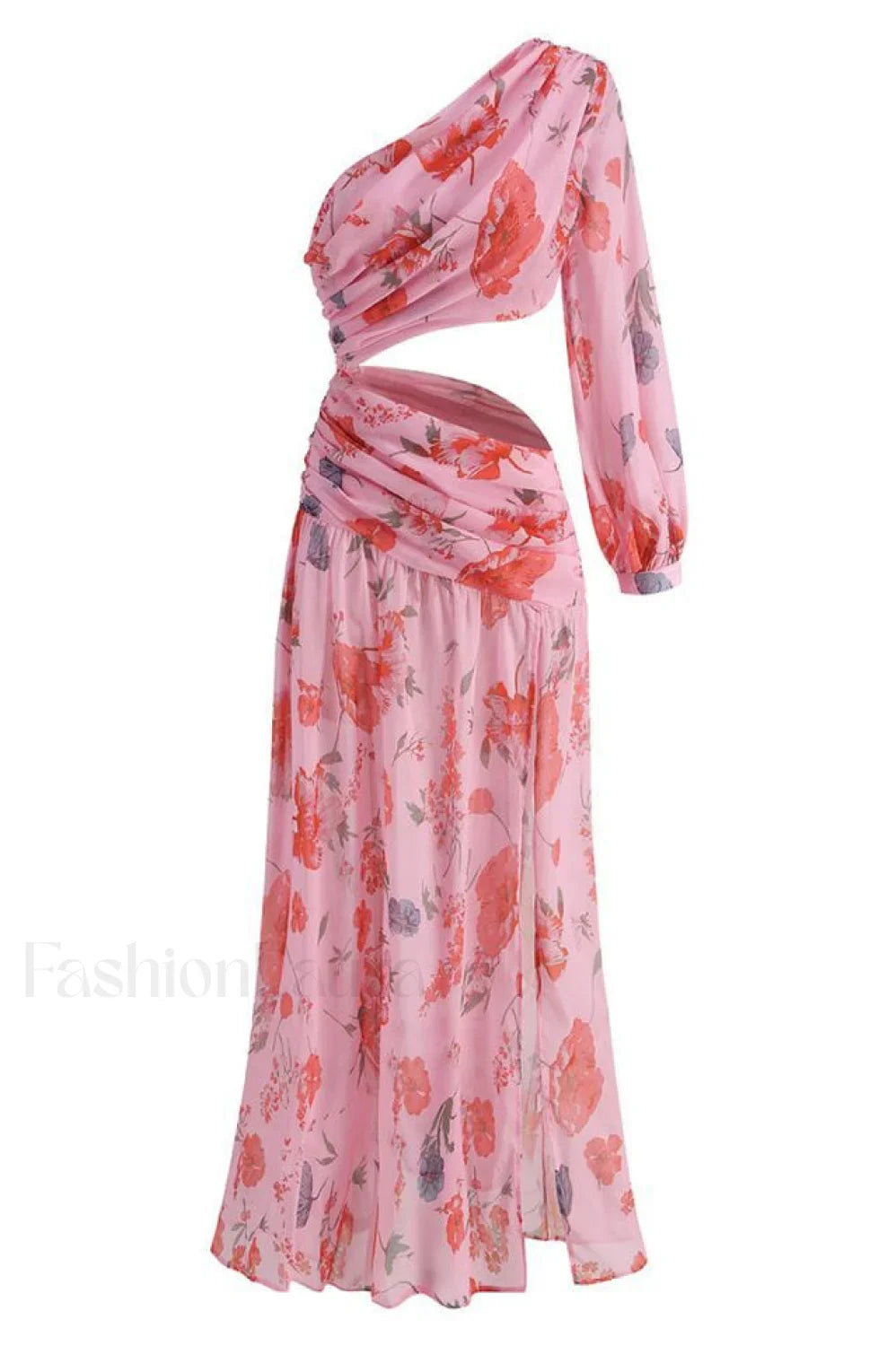 Emily Printed Stylish One Shoulder Dress XS / Pink Floral