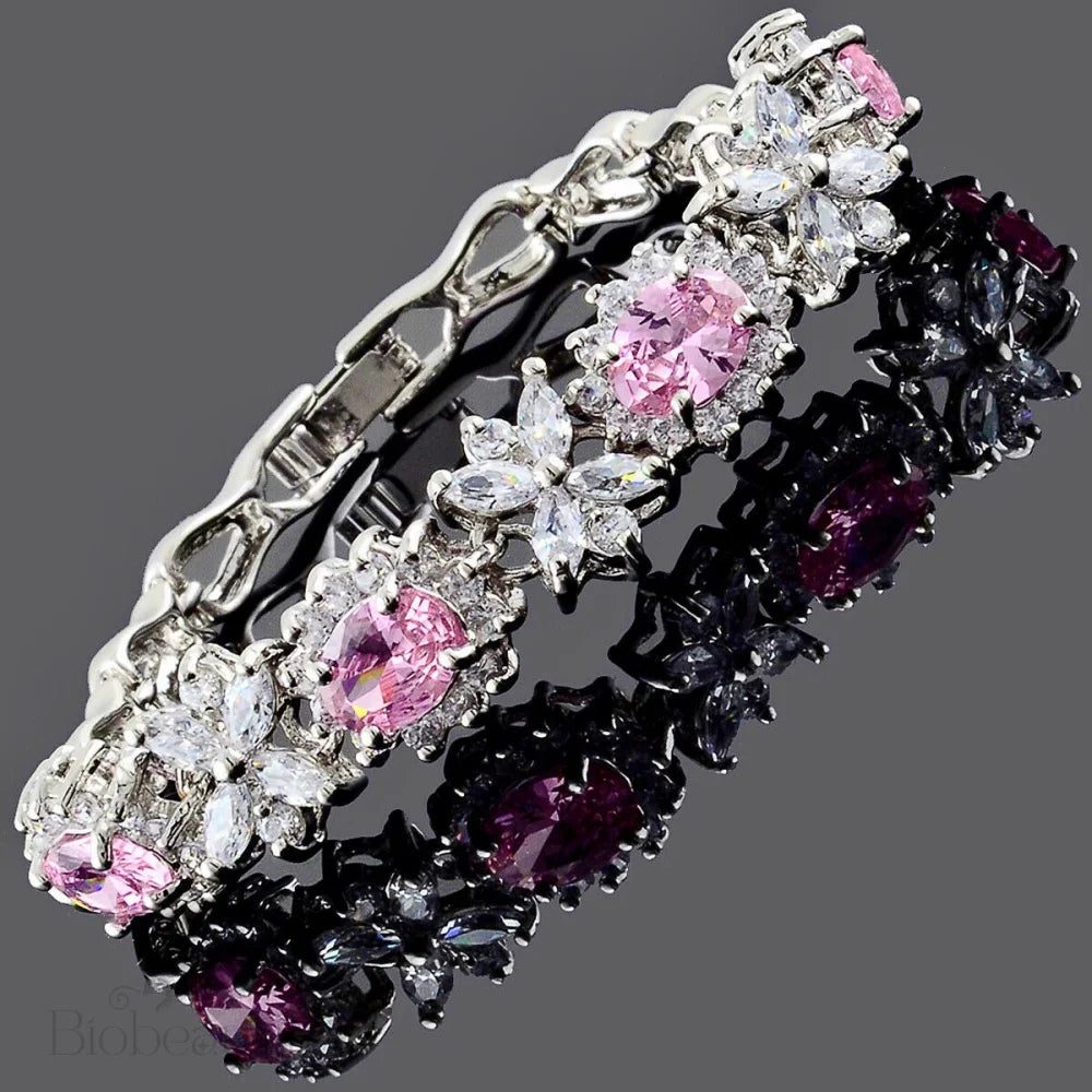 Ena Pink Cubic Zirconia Wedding Bracelet