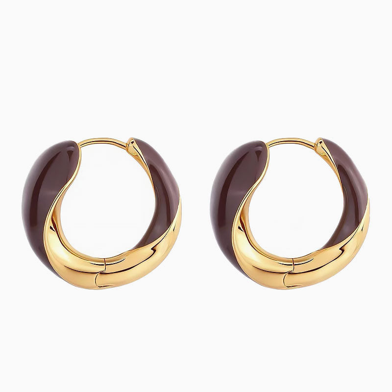 Two Tone Hinged Hoop Earrings In Luxury Metallic Enamel Brown / One Size