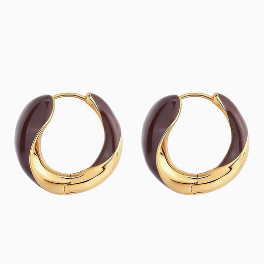 Two Tone Hinged Hoop Earrings In Luxury Metallic Enamel Brown / One Size