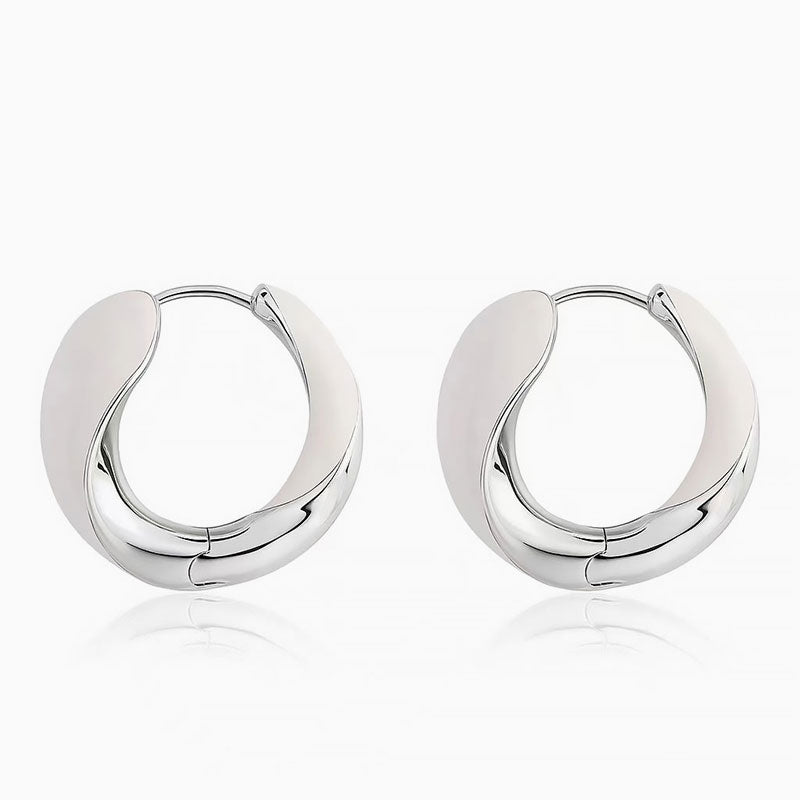 Two Tone Hinged Hoop Earrings In Luxury Metallic Enamel White / One Size