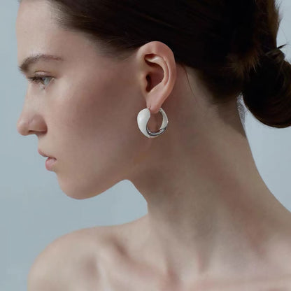 Two Tone Hinged Hoop Earrings In Luxury Metallic Enamel