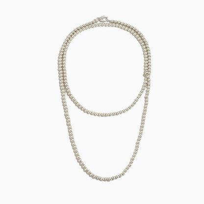 Quiet Luxury Brushed Satin Ball Silver Lariat Necklace