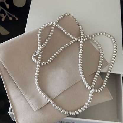 Quiet Luxury Brushed Satin Ball Silver Lariat Necklace