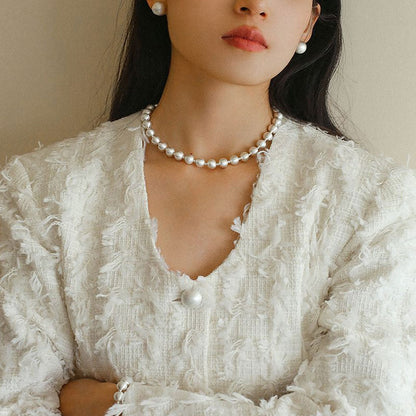 Brushed Satin Sterling Silver Ball Choker Necklace