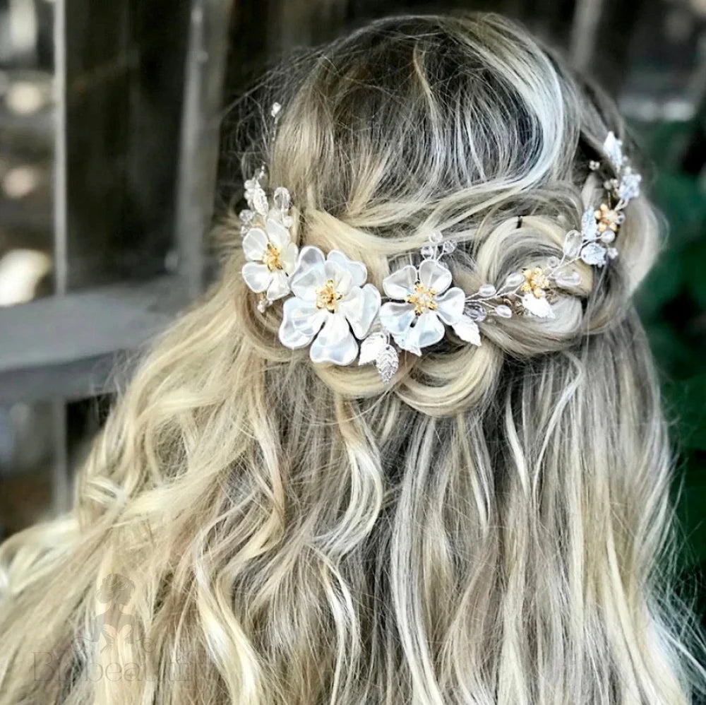 Enola Floral Headband Hair Vine In Silver And Gold