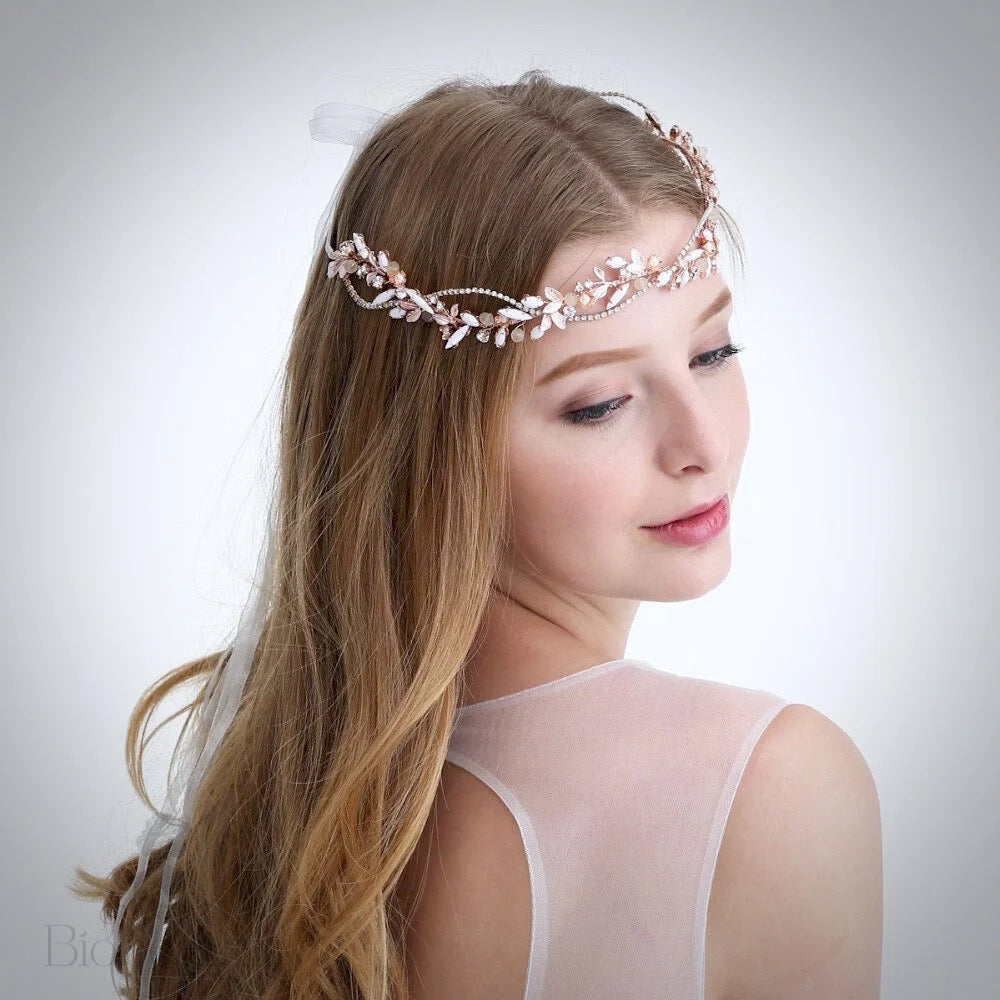 Erin Rose Gold Pearl And Crystal Bridal Headpiece