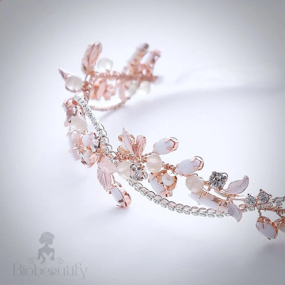 Erin Rose Gold Pearl And Crystal Bridal Headpiece