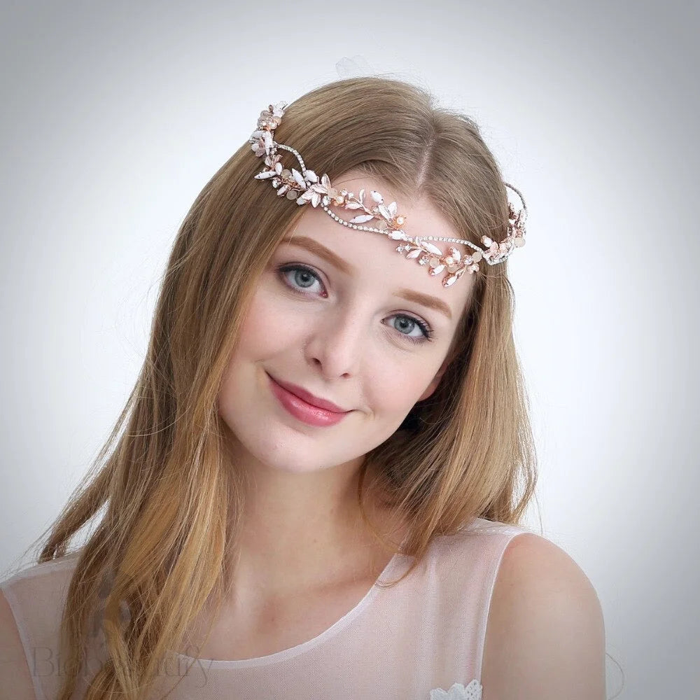 Erin Rose Gold Pearl And Crystal Bridal Headpiece