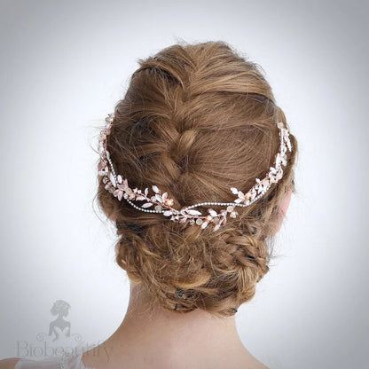 Erin Rose Gold Pearl And Crystal Bridal Headpiece