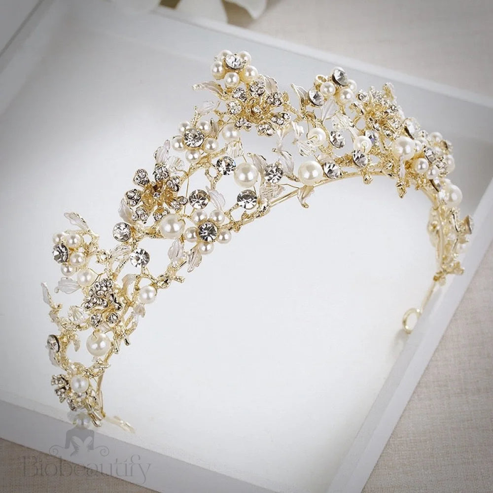 Estelle Gold Pearl And Zirconia Bridal Tiara