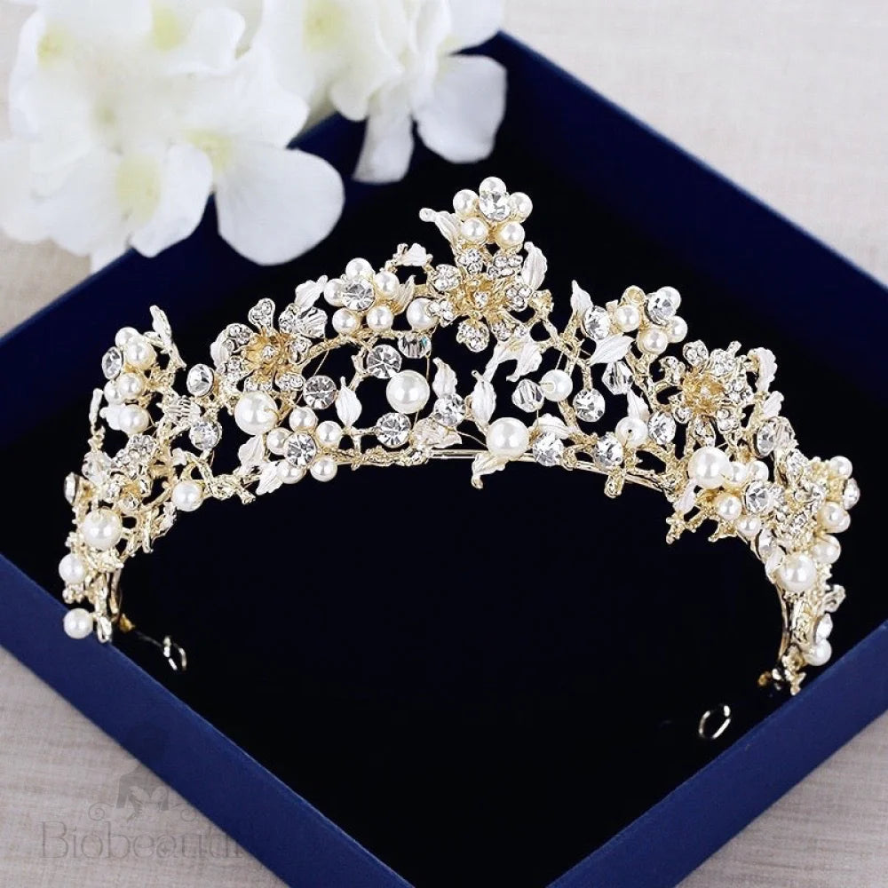 Estelle Gold Pearl And Zirconia Bridal Tiara