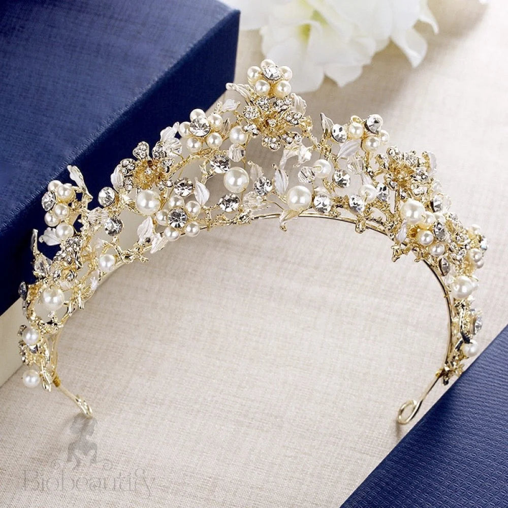 Estelle Gold Pearl And Zirconia Bridal Tiara