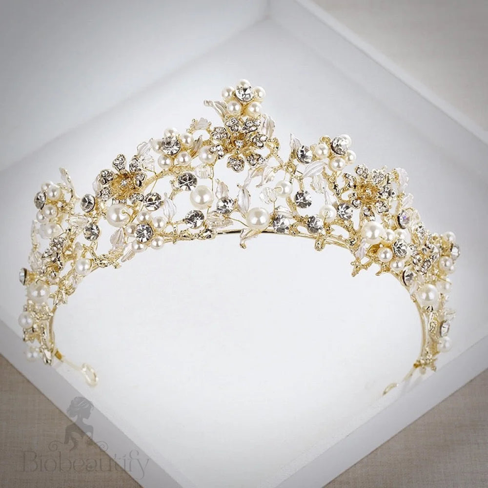 Estelle Gold Pearl And Zirconia Bridal Tiara