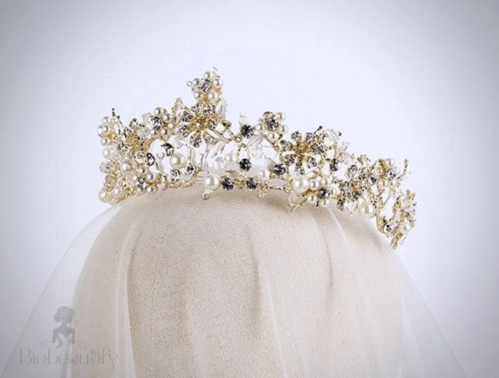 Estelle Gold Pearl And Zirconia Bridal Tiara