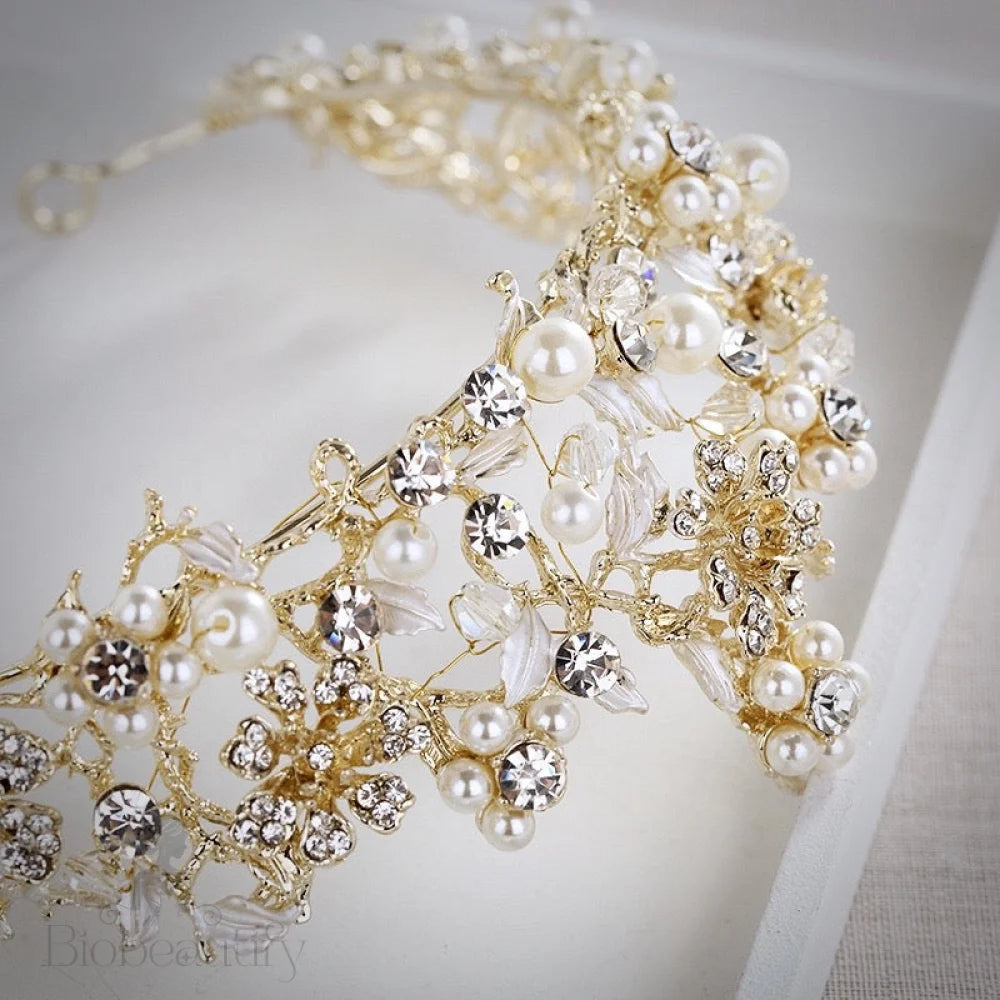 Estelle Gold Pearl And Zirconia Bridal Tiara