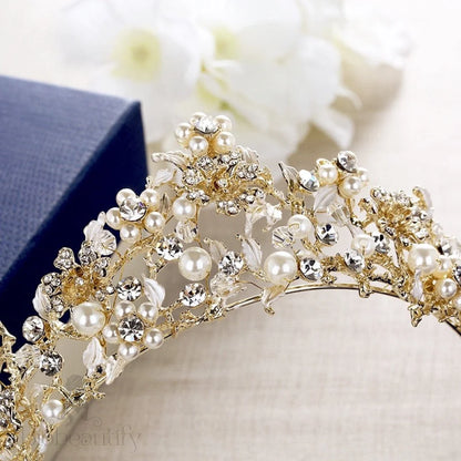 Estelle Gold Pearl And Zirconia Bridal Tiara