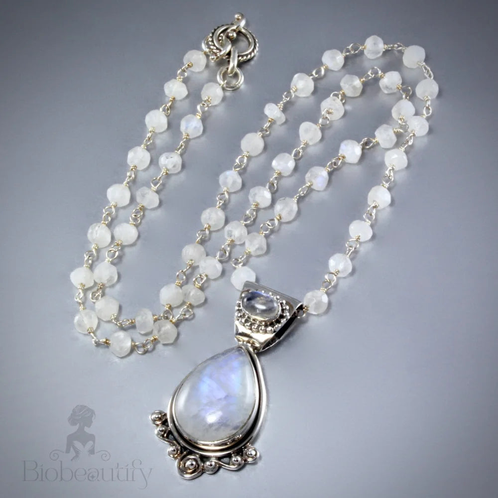 Esther - Rainbow Moonstone and Sterling Silver Necklace/Earrings/Set