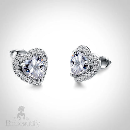 Wedding Jewelry - Heart CZ Bridal Earrings - Available in Silver and Rose Gold