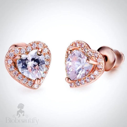 Wedding Jewelry - Heart CZ Bridal Earrings - Available in Silver and Rose Gold