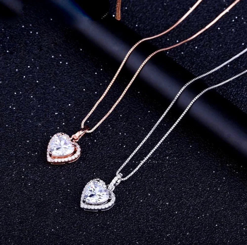 Etienne Heart Cz Bridal Necklace Silver And Rose Gold Options