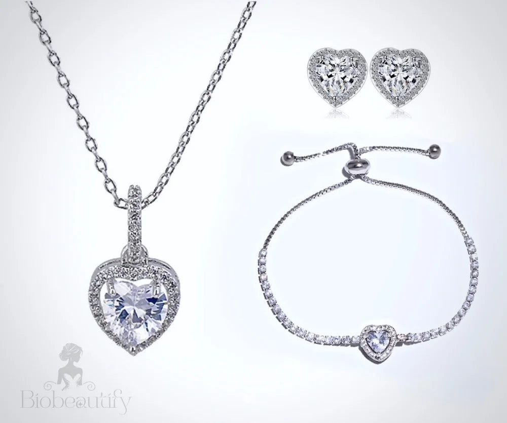 Etienne Heart Cz Bridal Necklace Silver And Rose Gold Options