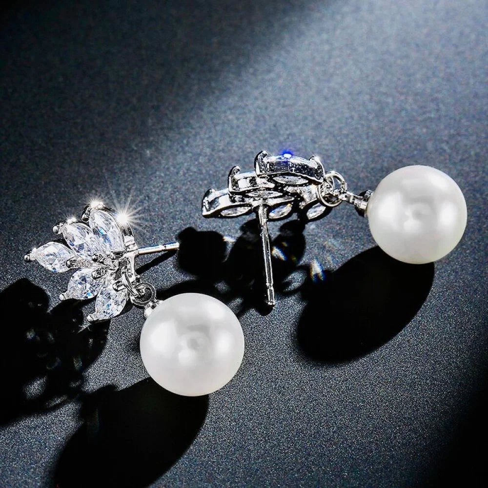 Etta Pearl And Cz Bridal Earrings