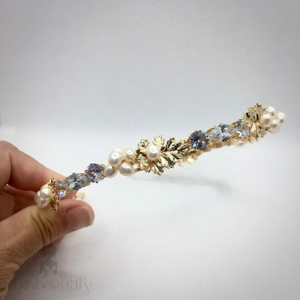 Evelisse Gold Freshwater Pearl Bridal Headband