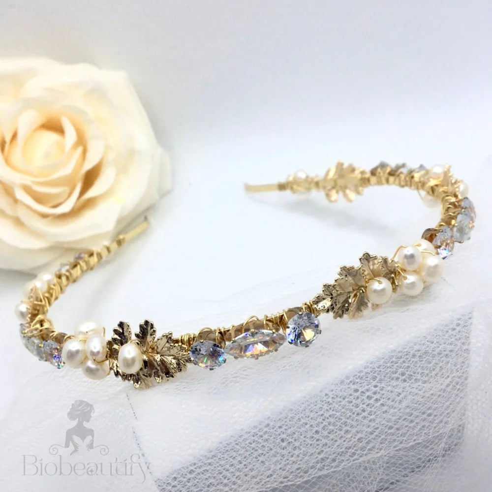 Evelisse Gold Freshwater Pearl Bridal Headband