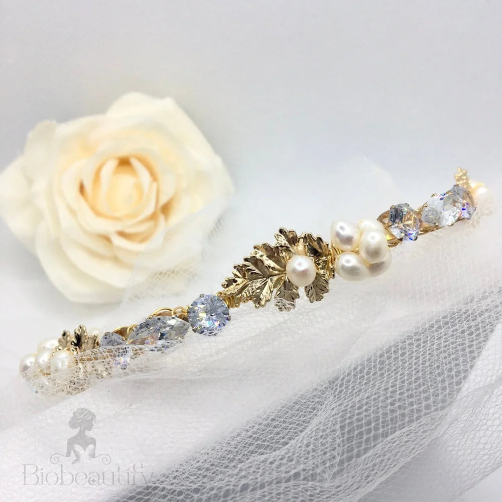 Evelisse Gold Freshwater Pearl Bridal Headband