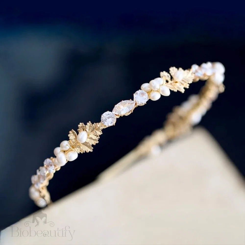 Evelisse Gold Freshwater Pearl Bridal Headband