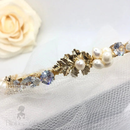 Evelisse Gold Freshwater Pearl Bridal Headband