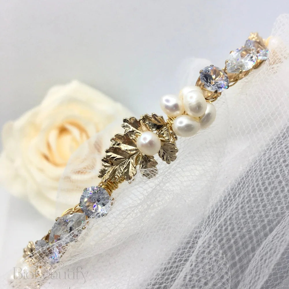 Evelisse Gold Freshwater Pearl Bridal Headband