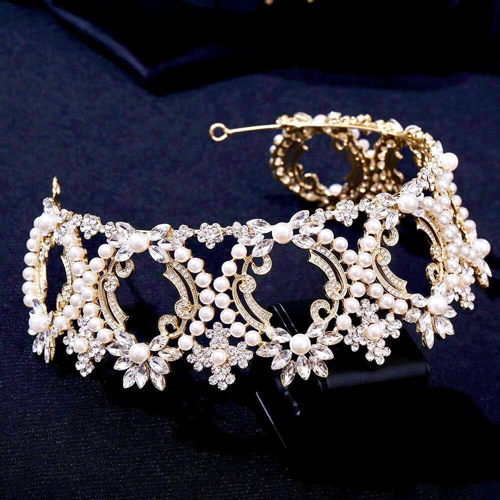 Everleigh Pearl And Crystal Bridal Tiara Gold Silver Options