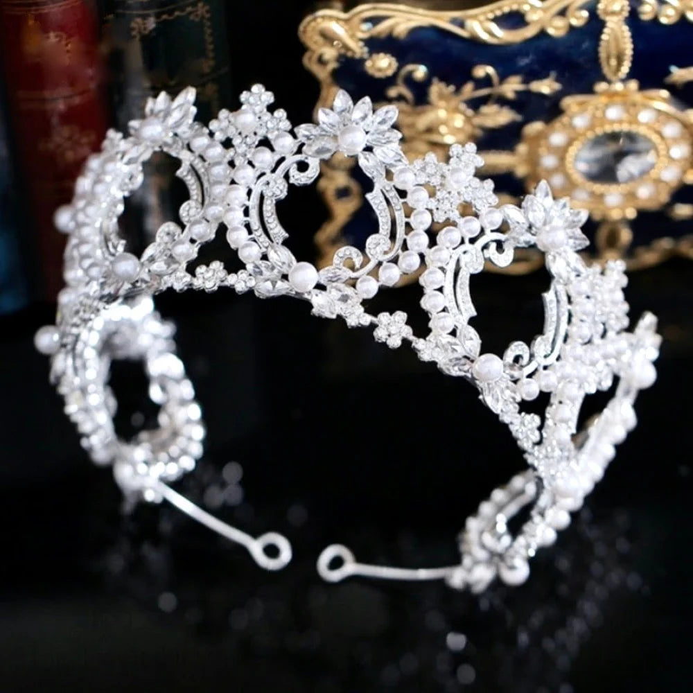 Everleigh Pearl And Crystal Bridal Tiara Gold Silver Options