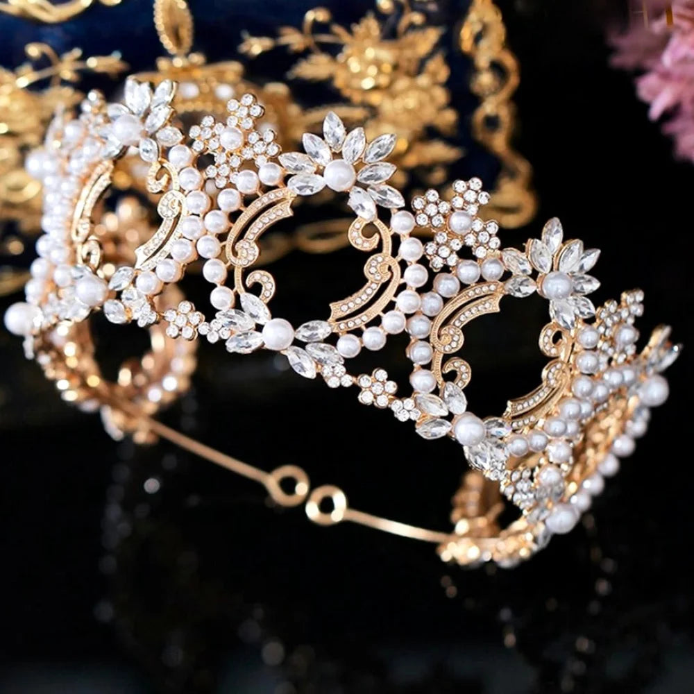 Everleigh Pearl And Crystal Bridal Tiara Gold Silver Options