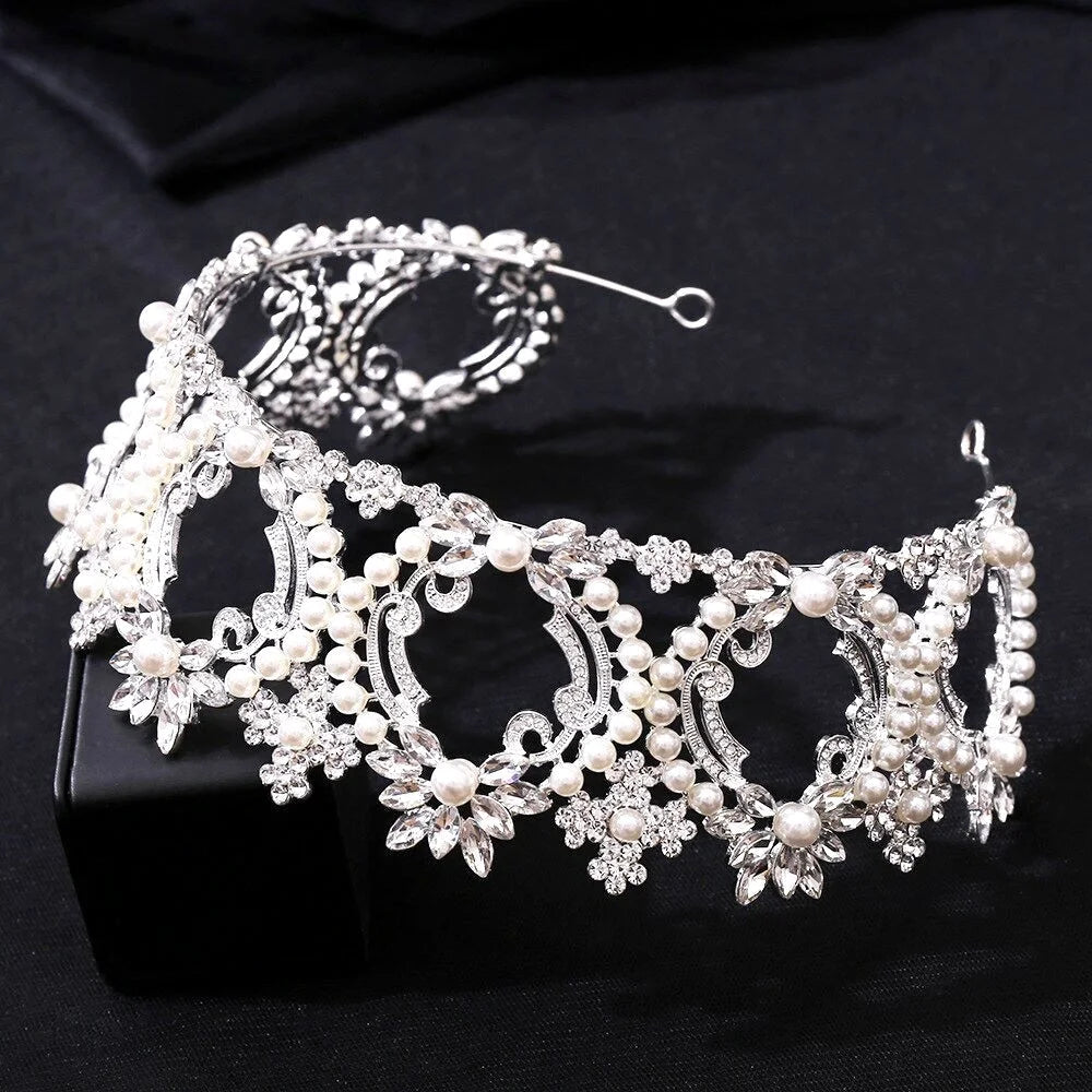 Everleigh Pearl And Crystal Bridal Tiara Gold Silver Options