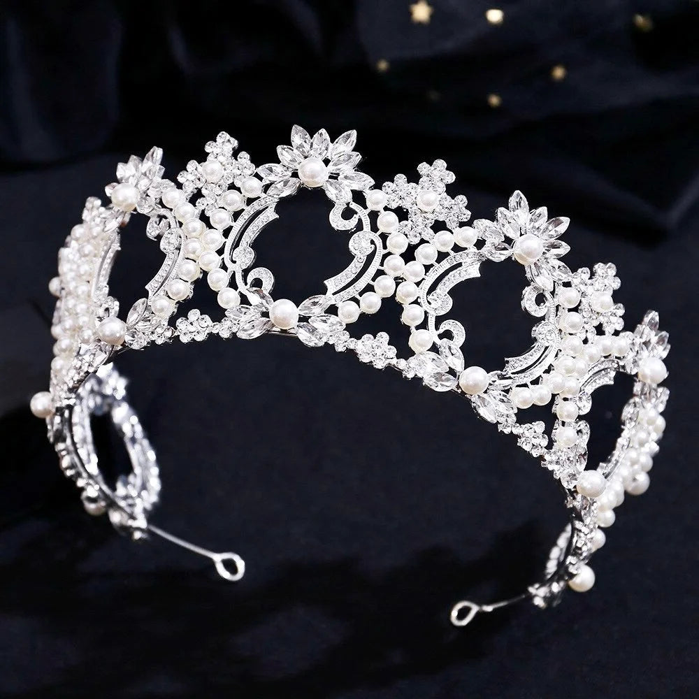 Wedding Hair Accessories -  Pearl and Crystal Bridal Tiara - Available in Yellow Gold and Silver